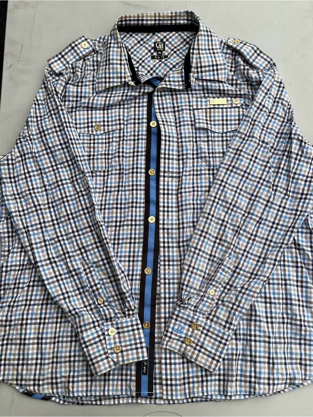 Cavi Men's Plaid Button-Down Shirt in Blue and Brown